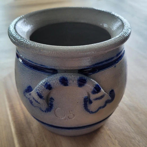 Vintage German Salt-glazed Pottery, French Country Blue Cobalt Crock Stoneware - Picture 2 of 8